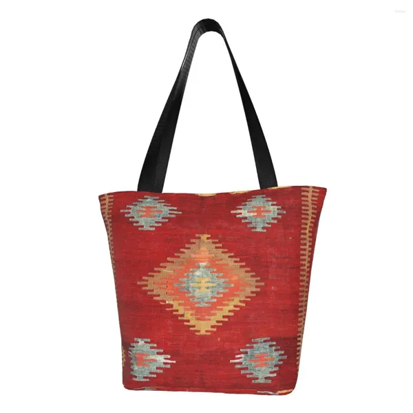 Sacos de compras impressos cal antigo turco sacola lona shopper ombro boêmio étnico vintage persa tapete tribal bolsa