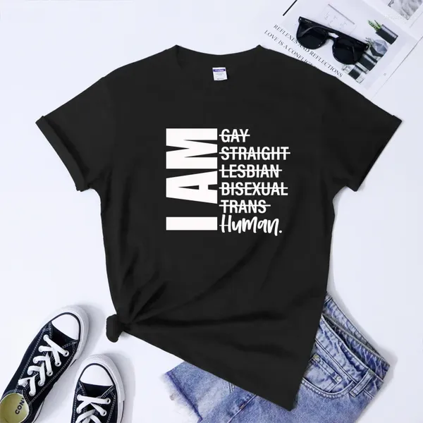 Kadınlar Tişörtüm Ben İnsan Pamuk T-Shirt Modaya Dönüştüren Eşit Haklar Tshirt Camiseta Komik Unisex Kısa Kollu Gurur Ay Hediye Gömlek Tee