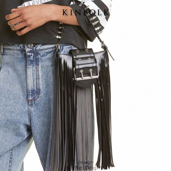 Роскошная женская брендовая сумка через плечо из искусственной кожи с заклепками и кисточкой для мотоцикла, маленькая сумка Menger в виде ракушки для классных девочек t6yo #