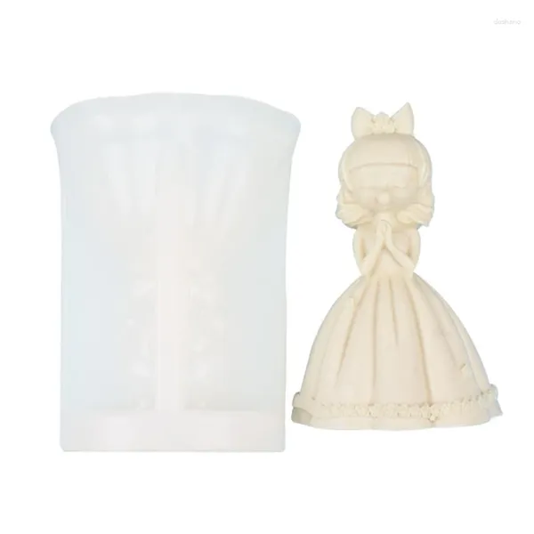 Moldes de cozimento Cute Girl Silicone Mold 3D Blow Bubbles Meninas -Sabão Epoxy Resina Home Ornament Gesso-Doll