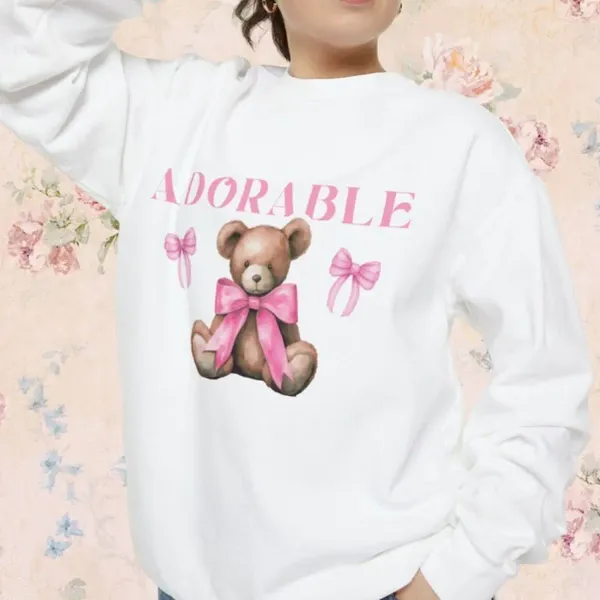 Felpe con cappuccio da donna Fiocco rosa Adorabile Teddy Bear Felpa Soft Girl Era Princess Pullover Coquette Estetica Nastro Girly Camicia Top Figlia