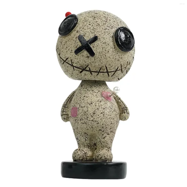 Estatuetas decorativas cabeça oscilante brinquedo resina voodoo boneca ornamentos dinâmicos para mesa interior do carro