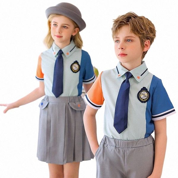 Japonês estilo coreano meninos meninas verão crianças uniformes jk saia plissada shorts camiseta gravata conjunto uniforme graduti 45JD #