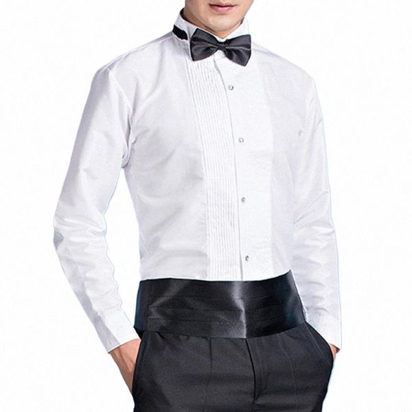 Einfarbig Männer Hemd Elegante männer Winged Kragen Busin Hemd für Formale Büro Hochzeit Party Lg Hülse für Bräutigam a6tC #