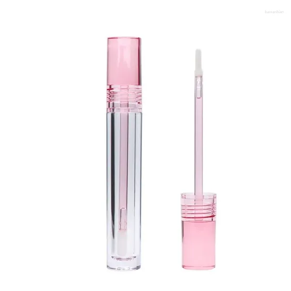 Depolama Şişeleri Şeffaf Lipgloss Tüp Boş Yuvarlak Paketleme Konteyneri Temiz Pembe Kapak 5.5 ML Sıvı Ruj Dudak Yağı Kozmetik Ambalaj