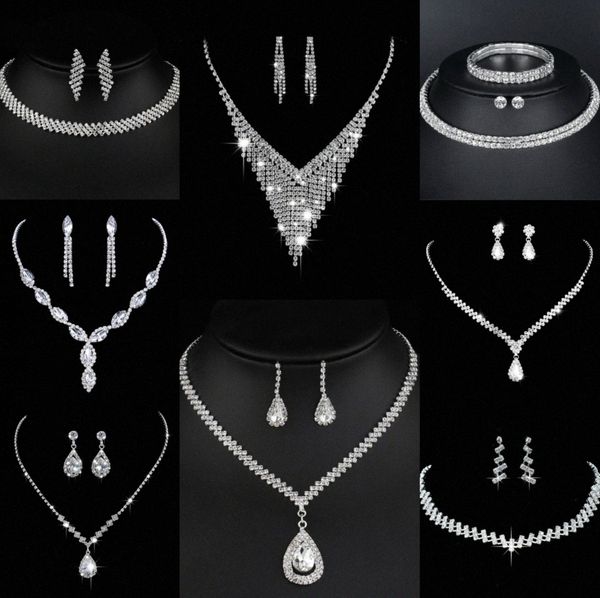 Valioso laboratório conjunto de jóias com diamantes prata esterlina casamento colar brincos para mulheres nupcial noivado jóias presente m03a #