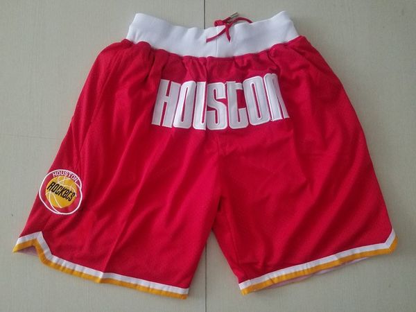 Mens'''houston''Rockets''''Authentic Shorts Basketbol Retro Mesh İşlemeli Sıradan Atletizm Gym Team Şort Kırmızı 02