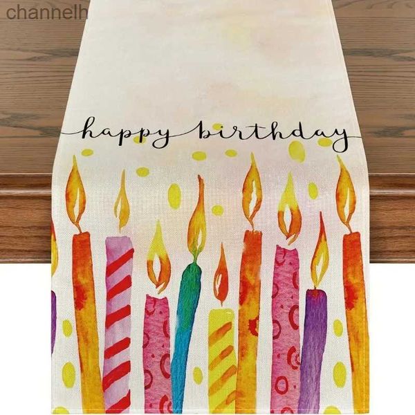 Corredor de mesa feliz aniversário decoração para casa acessórios festa de férias velas jantar cômoda toalha de mesa presente yq240330