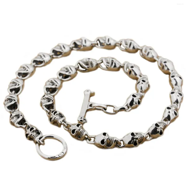 Collana punk con teschi in argento sterling 925 con catene 8W004N