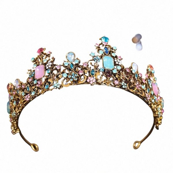 barocco Royal Queen corone gelatina colorata cristallo Rhineste Pageant Prom diadema sposa fasce accessori per capelli da sposa B5ms #