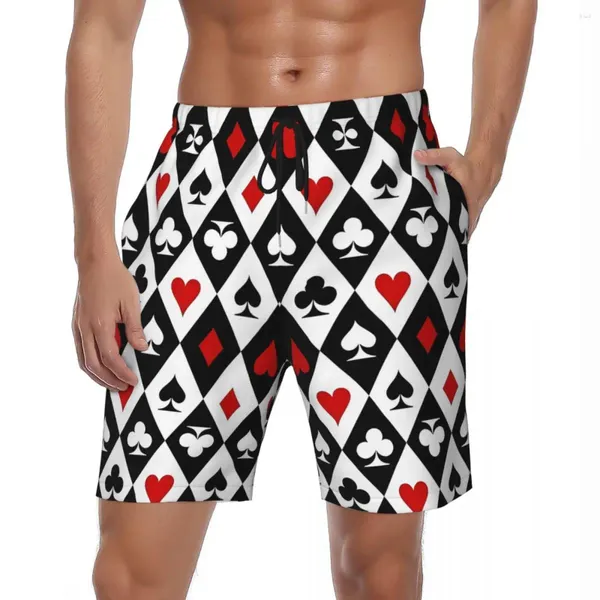 Мужские шорты с символами покера, летние повседневные забавные спортивные шорты, мужские дышащие винтажные пляжные плавки большого размера с графикой