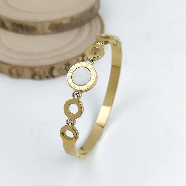 Bangle Rodada Círculos Shell Numerais Romanos Pulseiras de Aço Inoxidável Pulseiras Para Mulheres Design Ouro Prata Cor À Prova D 'Água Jóias