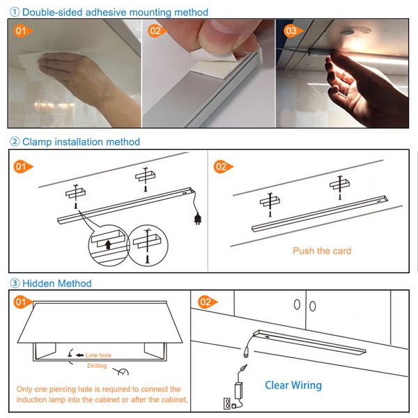 LED sob armário de cozinha, armário de guarda -roupa leve, sensor inteligente, lâmpada noturna dc 12v 30/40/50cm de manipulação lâmpada