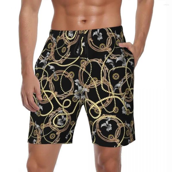 Shorts masculinos homem ginásio barroco correntes casuais troncos de natação paisley pérolas impressão respirável esportes qualidade oversize board calças curtas