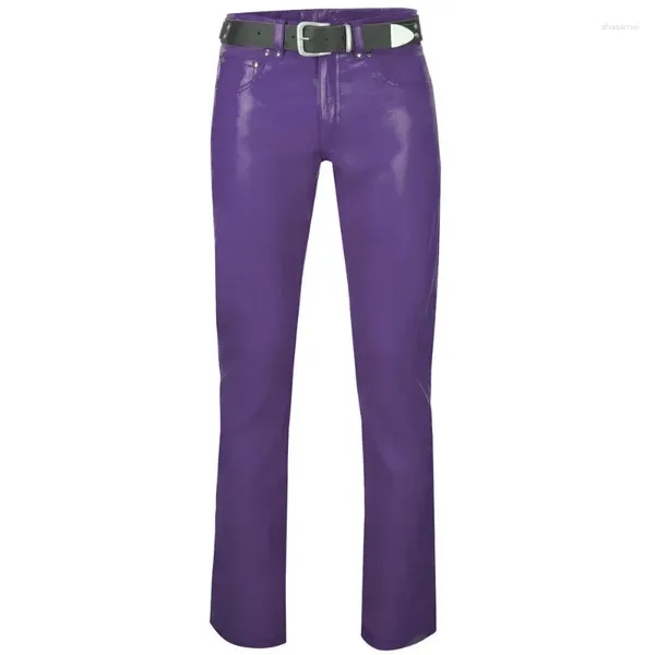 Pantaloni da donna da uomo in vera pelle di pecora viola fatti a mano, vestibilità slim, tendenza della moda europea e americana per motociclisti