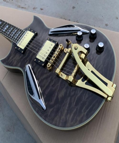 Custom Archtop Johnny A Black Quilted Maple Semi Hollow Body SG Guitarra Elétrica Bigs Tremolo Tailpiece Gold Hardware Black Pickg5137931