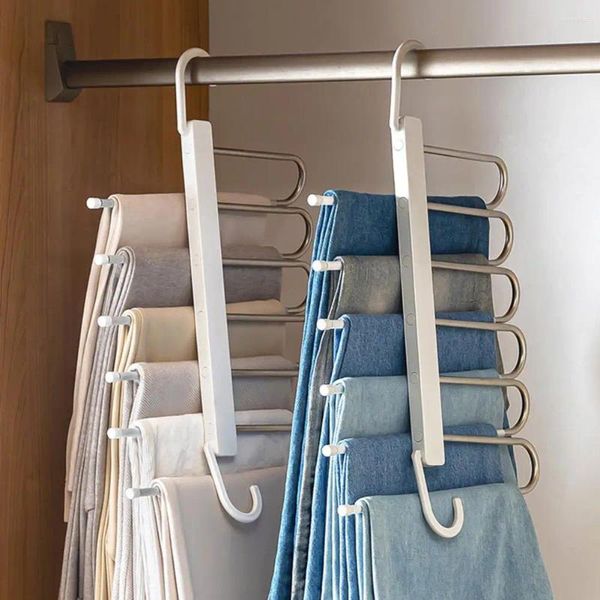 Cabides armário espaço saver cachecol cabide de aço inoxidável dobrável calças rack com capacidade design antiderrapante para organizar saias jeans