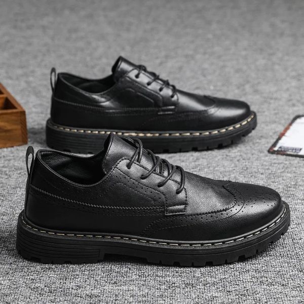 Sapatos novos sapatos de outono de outono calçados calçados moda cool jovem homem de brogue calçados calçados masculinos Pure Black A2839