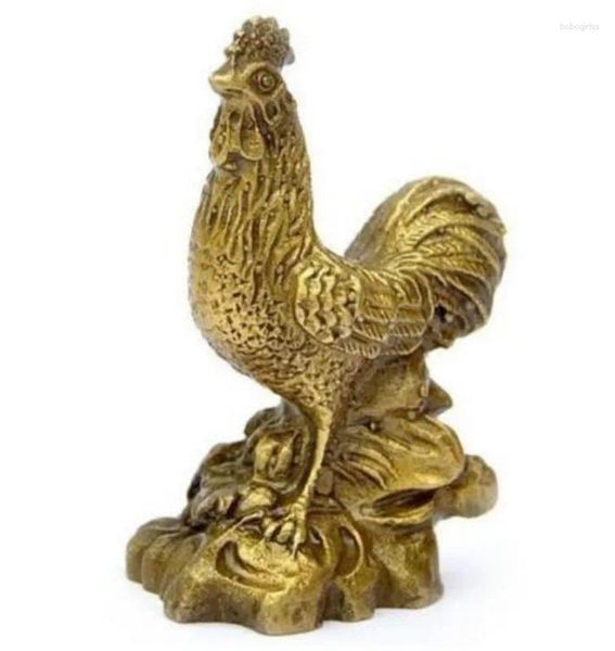 Statuette decorative Statua in rame da collezione in ottone cinese intagliato animale zodiaco pollo gallo piccole statue squisite