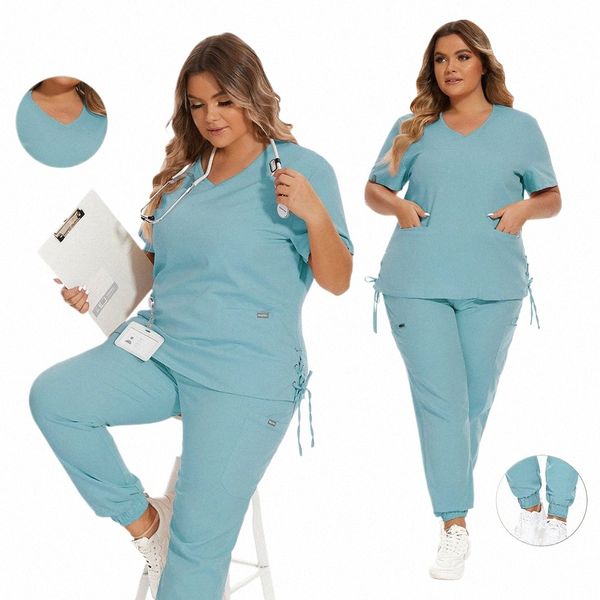 Scrub Uniformi mediche Donna Bellezza Sal SPA Uniforme Abito Estetista Manicurista Abiti da lavoro Fi Infermiera Abbigliamento da lavoro infermieristico B5cO #