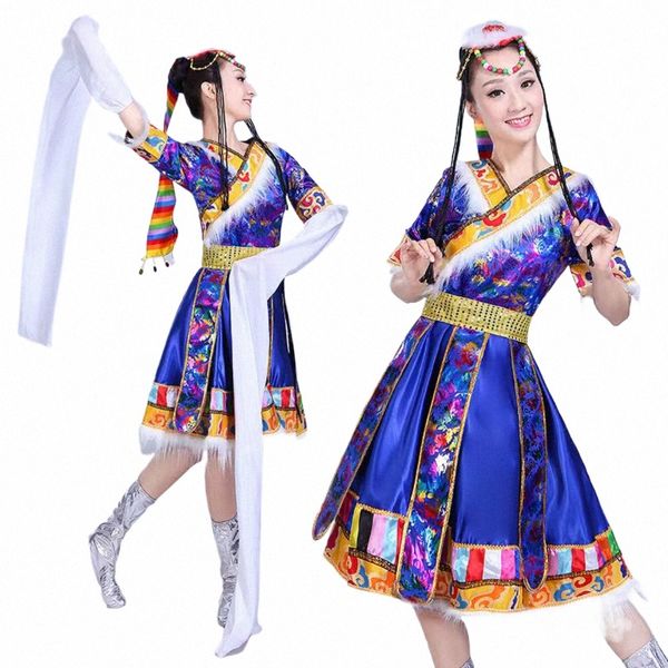 Mgolian Costume femminile di minoranza Abiti da danza moderna Costume da ballo tibetano Abiti tradizionali Mgolian tradizionali x3Em #