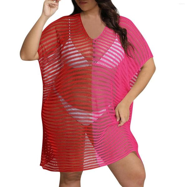 Costumi da bagno da donna Taglie forti Giunzioni di colori contrastanti Camicia in tessuto scavato a V profondo Copricostumi esterni Accattivante Trendy