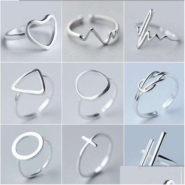 Bandringe Minimalist Schmuck Silber Farbe Geometrisch für Frauen Einstellbare Runde Dreieck Herzschlag Fingerring Drop Lieferung Dhv5Y