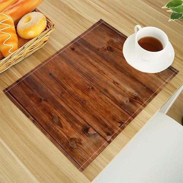 Tovagliette da tavolo in lino con stampa in legno, tovaglietta da cucina con alfabeto, 30 x 40 cm, sottobicchieri, ciotola, tazza