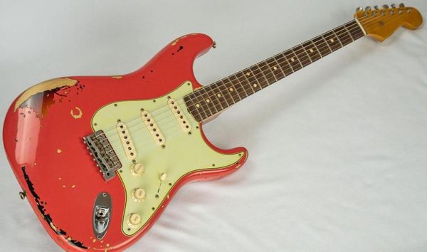 Michael Landau 1963 Relíquia ST Fiesta Vermelho Sobre Sunburst Guitarra Elétrica Alder Body Maple Neck Rosewood Fingerboard4784896