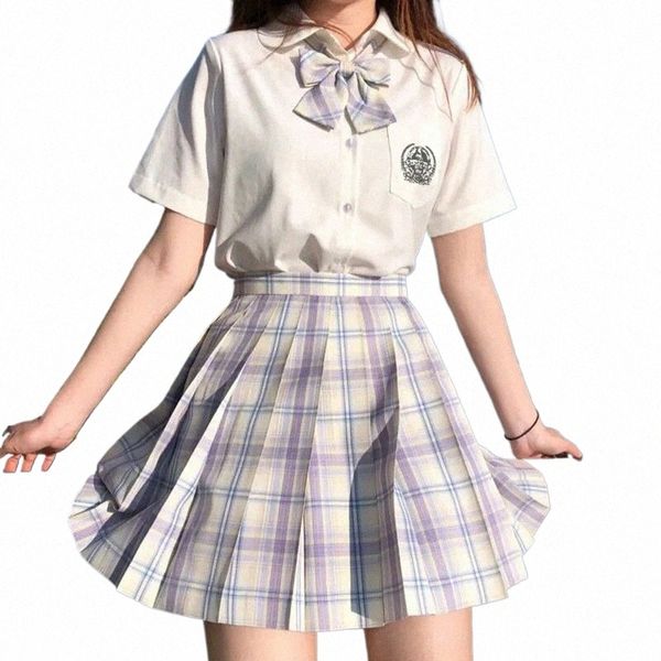 Jk uniformes escolares 2021 verão saias de cintura alta estilo coreano saias plissadas para meninas bonito doce senhoras xadrez mini saia ternos o1iZ #