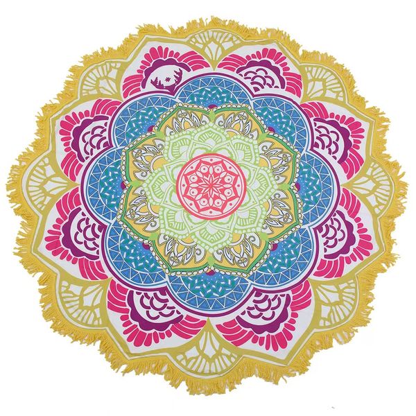 Telo mare rotondo Hippie/Boho Mandala Coperta da spiaggia/Tiro indiano Tovaglia rotonda bohémien Decorazione mandala/Tappetino yoga Meditazione03