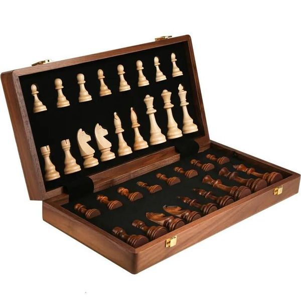 Schachspiele-Set, erstklassiges Holz, zusammenklappbar, groß, traditionell, klassisch, Handarbeit, Massivholzstücke, Walnuss-Schachbrett, Kinder, Drop-Lieferung, S Dhhfo