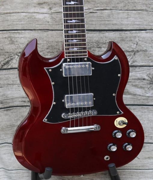 ACDC Angus Young Signature Koyu Şarap Kırmızı SG Elektrikli Gitar Küçük Pim Tonu Pro Şimşek Bolt Kakma İmza kafes RO7808999