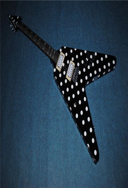 Rote Polka Dot Flying V Bowtie Inlay hochwertige E-Gitarre Guitarra Garantierte Qualität E-Gitarren Guitarra6113512