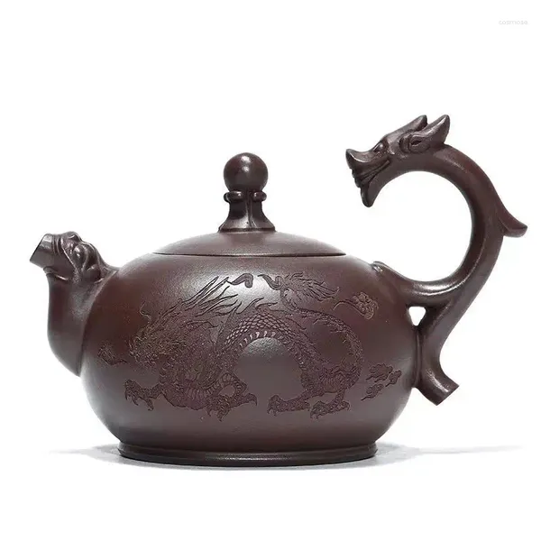 Set da tè Teiera completamente fatta a mano Marke Dragon Design Intagliato Minerale originale Real Yixing Zisha Pentole in grana viola 270ml Assistenza sanitaria Made In