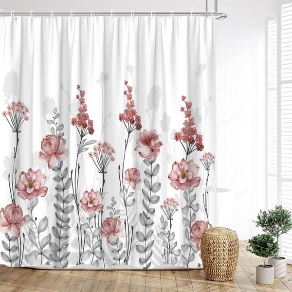 Tende da doccia Tenda floreale Acquerello Primavera Fattoria Colorata Semplice Moderna Foglia botanica Stampa Decorazione del bagno di casa con ganci