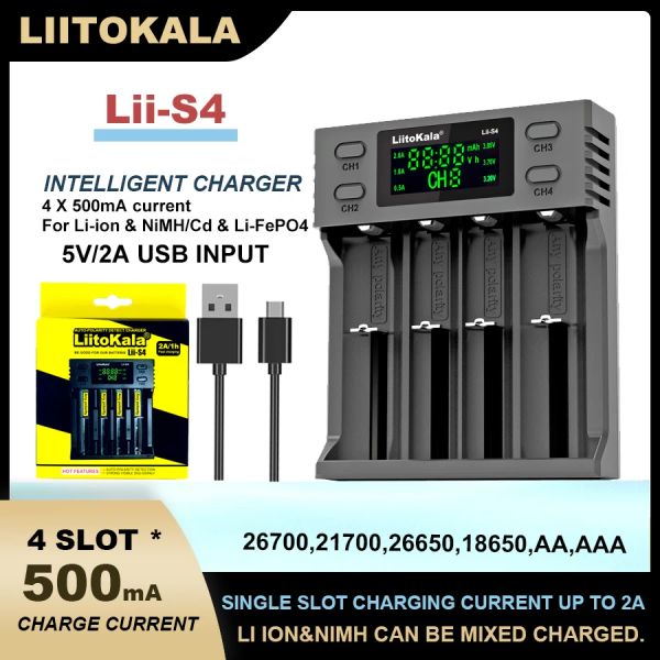 Liitokala lii-s4 18650 Lithium-Batterie-Ladegerät 3,7 V 21700 26650 25500 20700 14500 16340 18350 1,2 V AAAA26700 1,2 V AA AAAA