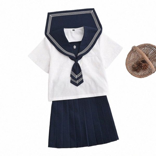 Heiße japanische Schulmädchenuniformen Kurzarmhemd Faltenrock Krawattensets Koreanische Schuluniform Cosplay Student JK Matrosenanzug V4mS #