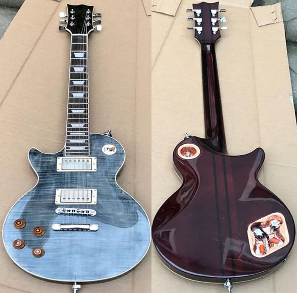 Yüksek kaliteli elektro gitar kalite gitarlar boyundan beden LP gitarlar yükseltilmiş kalite hardwares katı falmed akçaağaç gövdesi4476191