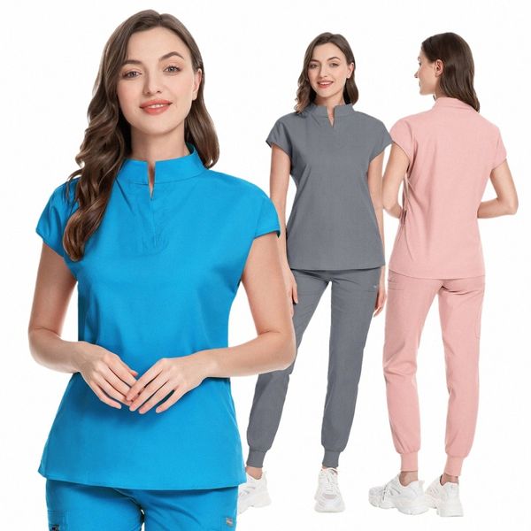 Uniformes médicos Mulher Scrub Define Vestidos Cirúrgicos Enfermeiros Accories Hospital Clínica Odontológica Beleza Sal Workwear Roupas Terno r2ie #