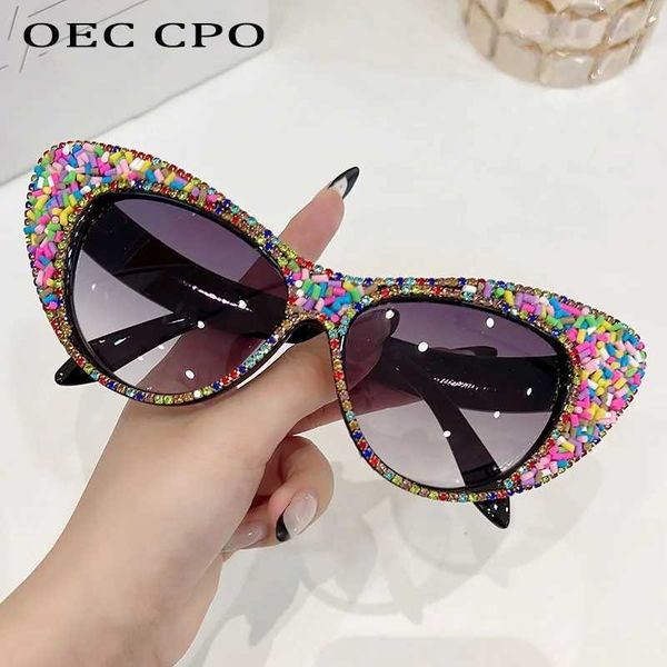 Óculos de sol Super Size Cat Eye Sunglasses para Mulheres Strass Marca de Luxo Designer Diamante Óculos de Sol Mulheres Punk UV400 Óculos de Sol Estilo Retro J240330