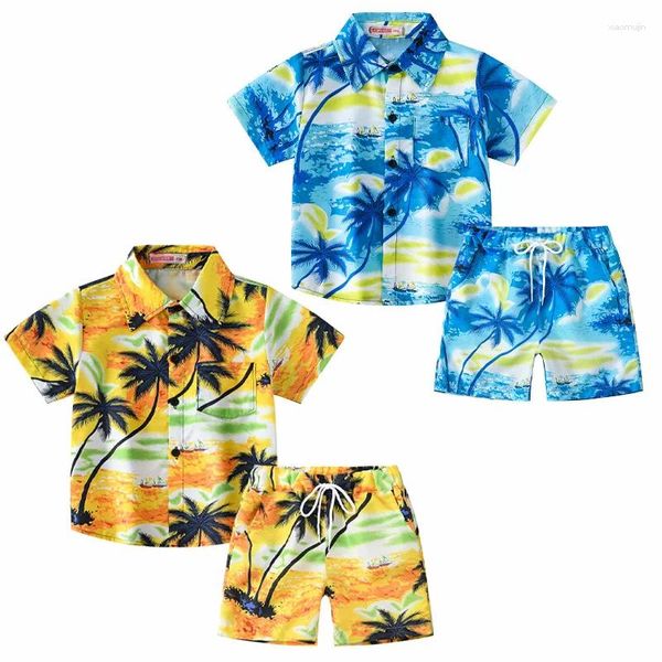 Kleidung Sets Sommer Junge Kinder Kleidung Set Strand Tragen Kurzen Ärmeln Hemd Und Shorts Trunk Jungen Anzüge Urlaub Anzug lässig
