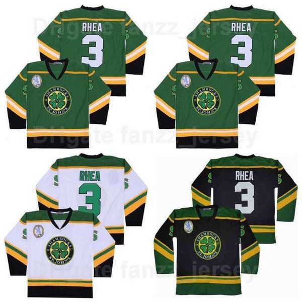 24S Ross The BOSS Rhea College 3 ST Johns Shamrocks Jersey Uomo Film Squadra di hockey su ghiaccio Colore nero Verde Away Bianco Tutto cucito Università