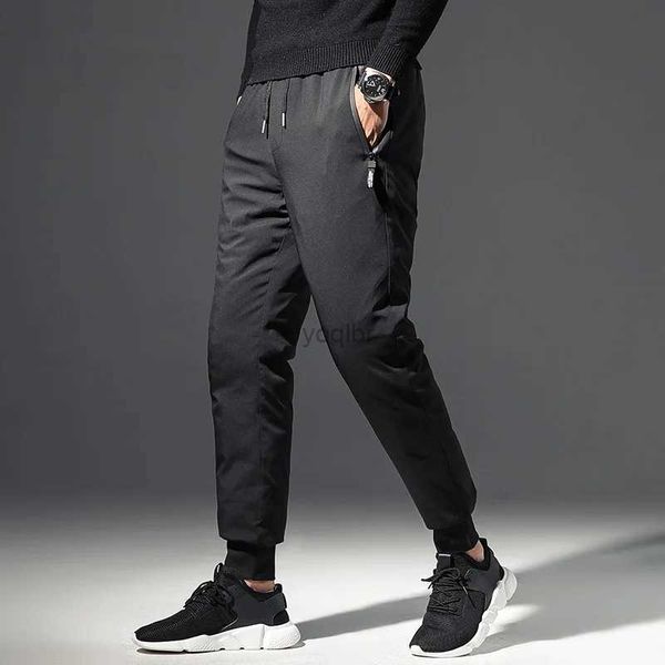 Мужские брюки, мужские пуховые брюки, 90% белый утиный пух, чисто черные зимние брюки, ветронепроницаемые, толстые, теплые мужские узкие брюкиL2403
