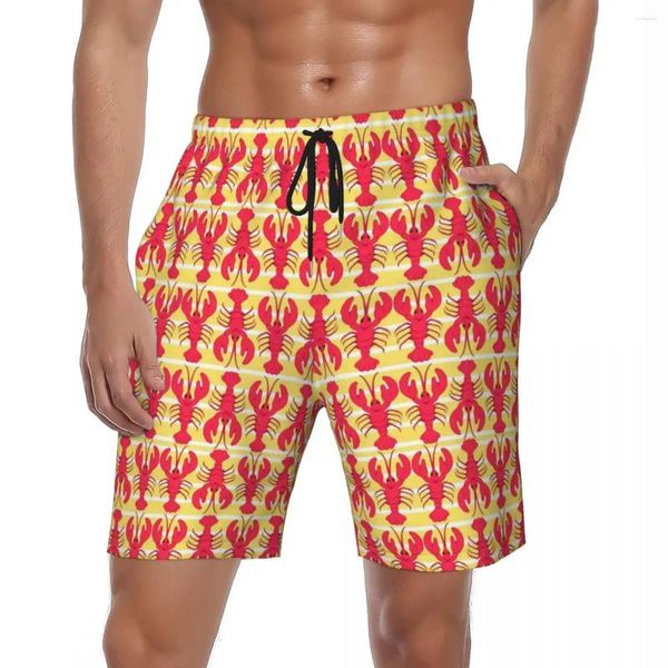 Shorts masculinos verão board homens lagostas vermelhas surf impressão animal personalizado diy praia calças curtas moda troncos de secagem rápida plus size