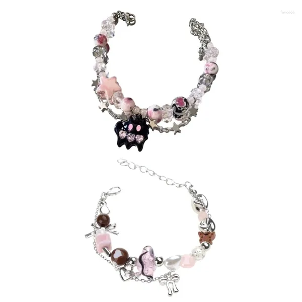 Braccialetti a maglie Bracciale con pentagrammi a cuore nero per donna Dropship di gioielli estetici dolci