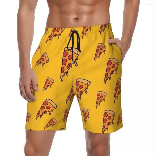 Shorts masculinos pizzs comida placa gráfica verão engraçado havaí praia calças curtas masculino correndo surf troncos de secagem rápida