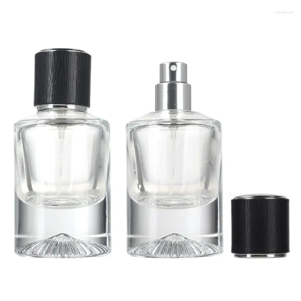 Depolama şişeleri 6pcs sis sprey şişe kıvrım pompası siyah ahşap kapak boş yuvarlak kozmetik açık cam kalın dip parfüm doldurulabilir şişeler 30ml