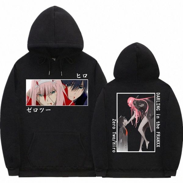 Japonês anime querido no franxx zero dois hiro impressão gráfica hoodie masculino feminino plus size moletom casual streetwear topos o5p8 #