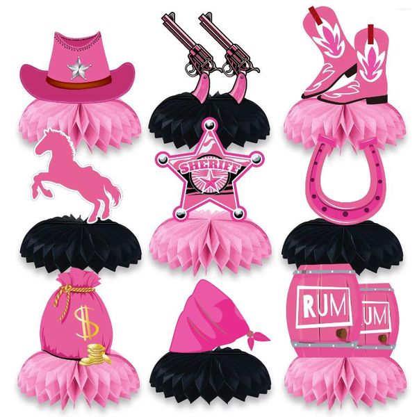 Party-Dekoration, Überraschungs-Western-Cowgirl-Waben-Mittelstück-Set, rosa Pferd, 3D-Tischdekoration, Bachelorette-Geburtstagszubehör